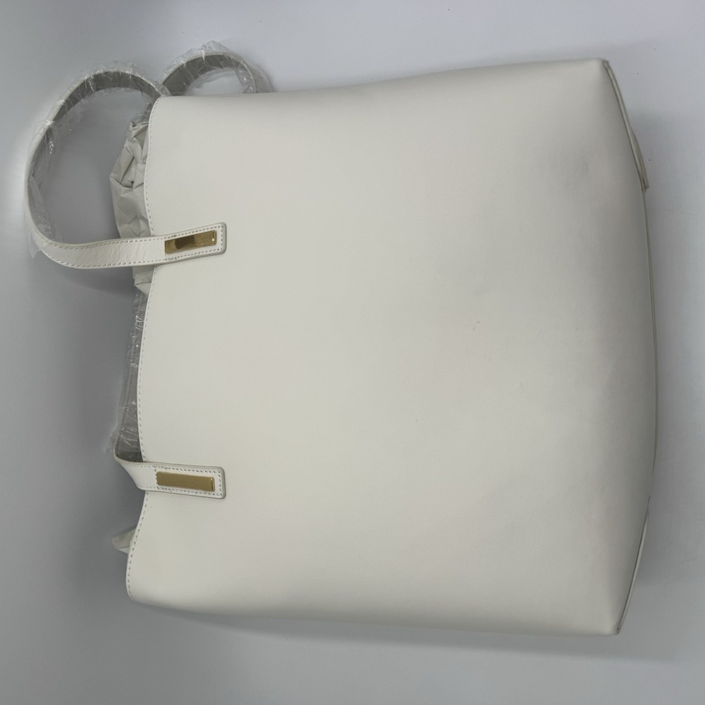 Joy & Iman White Leather Tote Shoulder Bag Gold Tone Tassel Pouch New - Picture 5 of 10